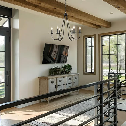 KSANA Chandeliers for Living Room, 6 Light Chandeliers with Candlestick Matte Black Chandelier Hanging Light Fixtures for Kitchen, Dining Room, Bedroom