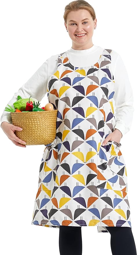 Big Plus Size Aprons for Women with Pockets Cotton Linen Baking Kitchen Cooking