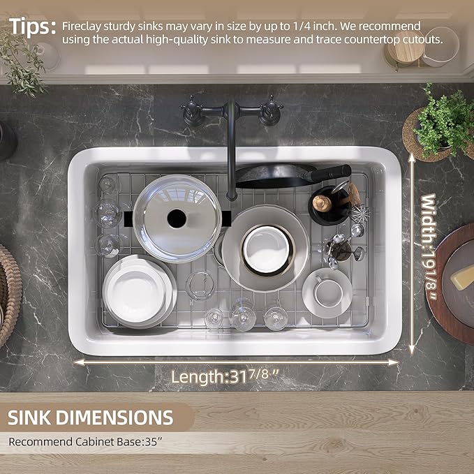 GETPRO White Undermount Kitchen Sink 27 inch Fireclay Porcelain Farmhouse Sink Drop in 27X19 Single Bowl Topmount Deep Farm House Style Easy to Clean for Bar, Kitchen, Laundry, Outdoor