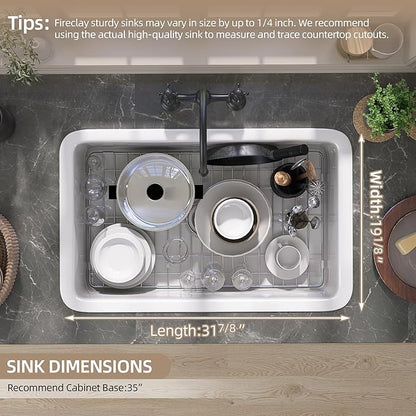 GETPRO White Undermount Kitchen Sink 27 inch Fireclay Porcelain Farmhouse Sink Drop in 27X19 Single Bowl Topmount Deep Farm House Style Easy to Clean for Bar, Kitchen, Laundry, Outdoor