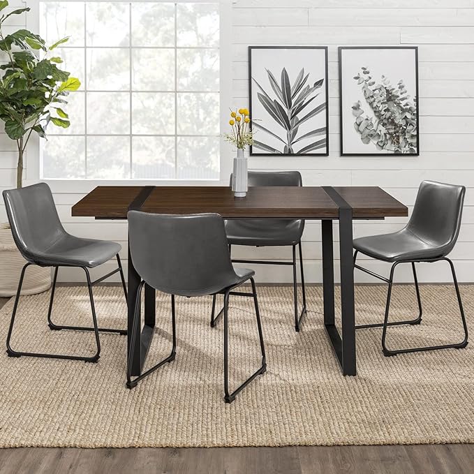 LEMBERI Faux Leather Dining Chairs Set of 2, 18 Inch Modern Kitchen Dining Room Chairs with Backrest and Metal Legs, Comfortable Upholstered Seat, Grey