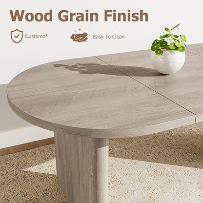 GarveeHome Oval Dining Table for 6-8 People, Long Large Kitchen Table with Thick Sturdy Wooden Base, Farmhouse Dining Room Table for for Kitchen, Living Room, Office (63" Long,Gray)