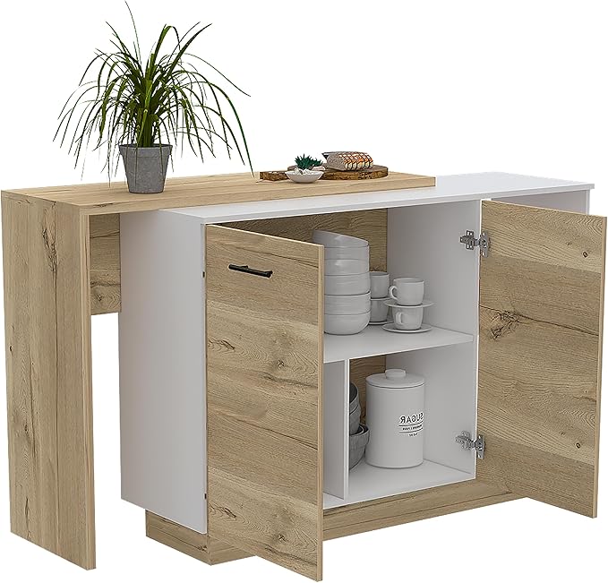GOWE Kitchen Island Ohio, Kitchen, White/Light Oak
