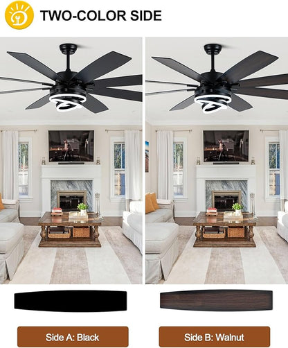 Black 72 Inch Ceiling Fans with Lights and Remote Reversible Quiet DC Motor 6 Speed LED Big Large Modern Chandelier Ceiling Fans for Living Room Bedroom