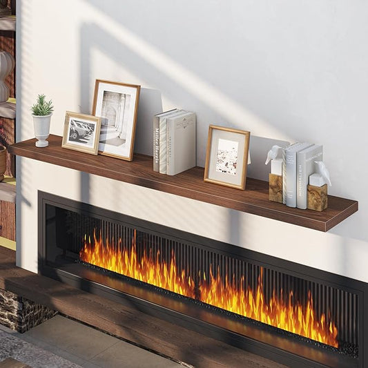 Fun Memories 72 Inch Floating Shelves, 12 Inch Deep Wall Shelf for Fireplace Mantel, Walnut Deep Storage Shelves for Home & Office, Long Floating Shelf with Invisible Bracket, Set of 2