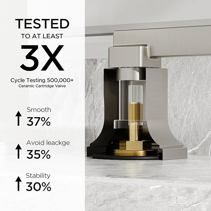 FORIOUS Brass Bathroom Faucets 3 Hole, Modern Waterfall Widespread 8 Inch Brushed Nickel Bathroom Sink Faucet with Metal Pop-up Drain and Pre-Assembled Hose for Vanity, Restroom, Bathtub