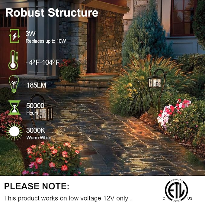 hykolity Low Voltage Outdoor Integrated LED Landscape Lighting, 3W 185LM 12V-15V Oil-Rubbed Bronze Pathway Light for Yard Lawn, Die-Cast Aluminum Construction, 4-Pack, ETL Listed