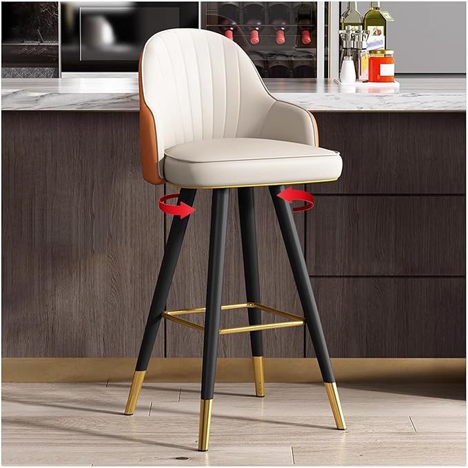 360° s, Leather Upholstered Counter Stools with Back and Footrest, Chairs for Home, Kitchen Island, Dining Room,White+orange-65CM
