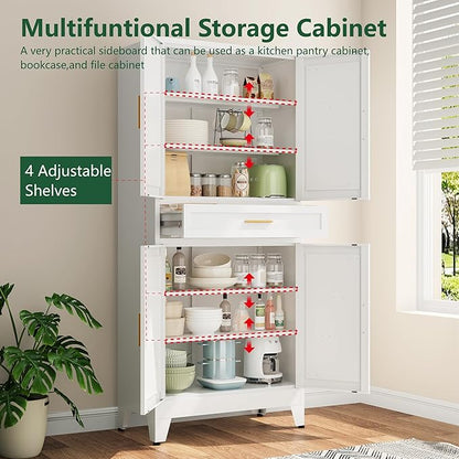 Bevivog Metal Storage Cabinet with Drawers, Tall Cabinets with Doors and Shelves, 4 Doors High Storage Cabinet for Office/Pantry/Living Room