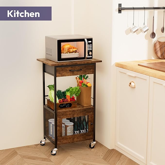 SWTYMIKI Buffets Coffee Bar Cabinet - Rolling Kitchen Rack, Farmhouse Small Coffee Stand with Storage Drawer and Door Cabinet - Kitchen Microwave Stand for Apartment, Living Room, Entryway, Espresso