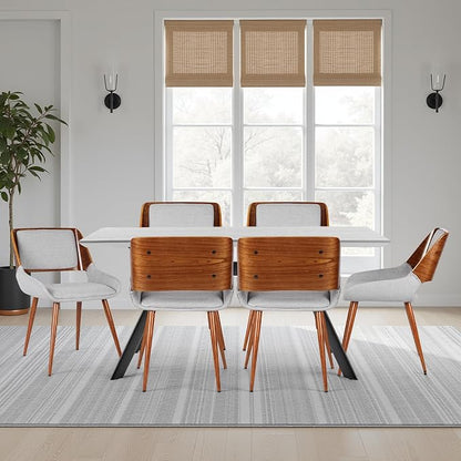 Armen Living Panda Mid-Century Dining Chair Walnut Finish and Gray Fabric - Set of 6