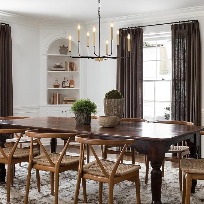 Black and Gold Chandelier: 8-Light 29.5 Inch Candle Style Chandeliers with Candelabra Arms - Modern Farmhouse Dining Room Light Fixture for Foyer Kitchen Island - E12 Base