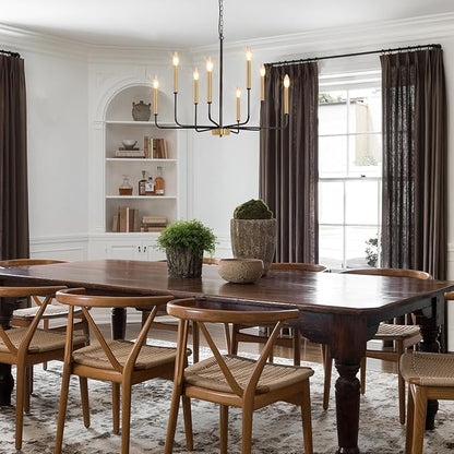 Black and Gold Chandelier: 8-Light 29.5 Inch Candle Style Chandeliers with Candelabra Arms - Modern Farmhouse Dining Room Light Fixture for Foyer Kitchen Island - E12 Base