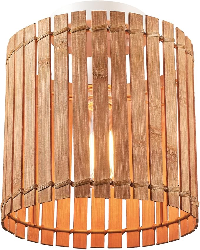 GLOBE Electric 65898 1-Light Flush Mount Ceiling Light, Matte White, Natural Bamboo Shade