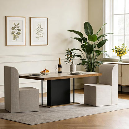 Linen Upholstered Armless Dining Chair, Modern Comfortable Dining Room Chair Side Leisure Chairs with Mid Back for Dining Room Kitchen Bedroom Reading Room, No Assemble, Beige