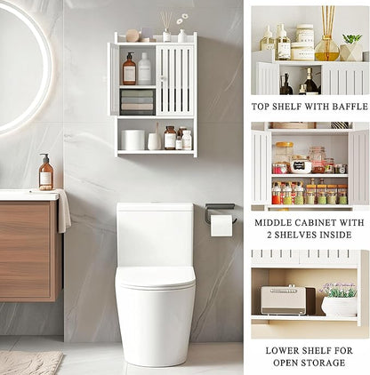 HAYOFAMY Wall Bathroom Storage Cabinet, 4-Tier Medicine Cabinet with Door, Bath Shelf Organizer for Living Room Kitchen Entryway Small Space (7.9" D x 15.7" W x 23.6" H)