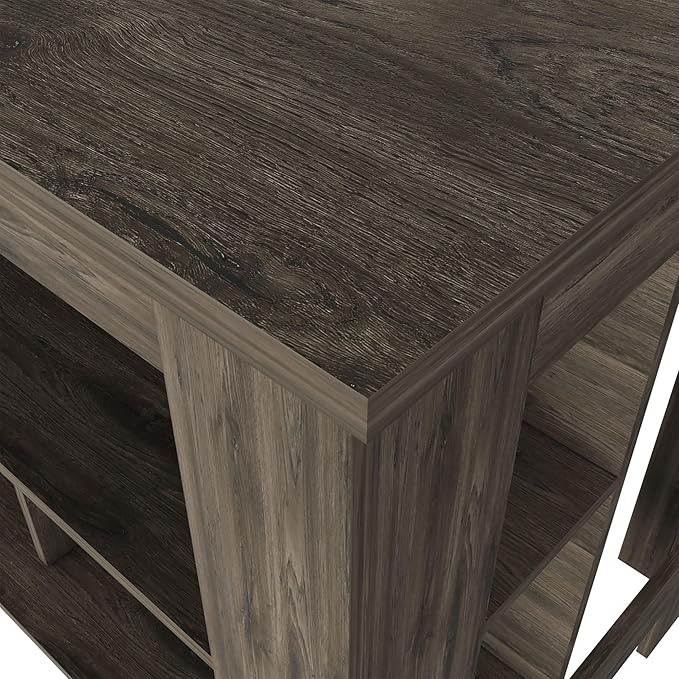 Kitchen Island Kitchen Table 35" H Four Legs with 3 Open Storage Shelves Wide Top for Meal Prep Spacious Leg Room Practical(Natural Black)