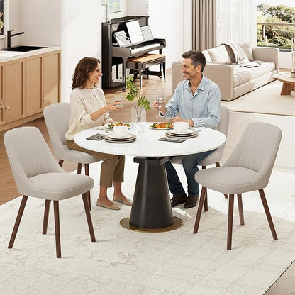 MALOL Upholstered Dining Chairs Set of 6, Modern Fabric Kitchen Chairs with Back, Wood Legs for Kitchen Dining Room Restaurant, Camel
