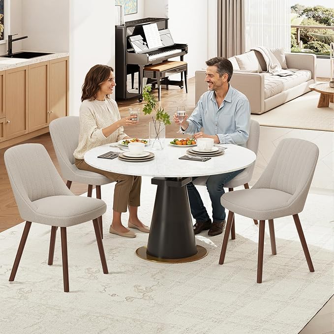 MALOL Upholstered Dining Chairs Set of 4, Modern Fabric Kitchen Chairs with Back, Wood Legs for Kitchen Dining Room Restaurant, Camel
