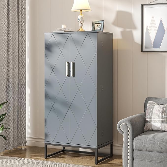 kepptory 51" Kitchen Pantry Storage Cabinet, Freestanding Pantry Cabinets with Doors andAdjustable Shelves, Buffet Cupboards Storage Cabinet for Home Office Use, DinningRoom(Grey)