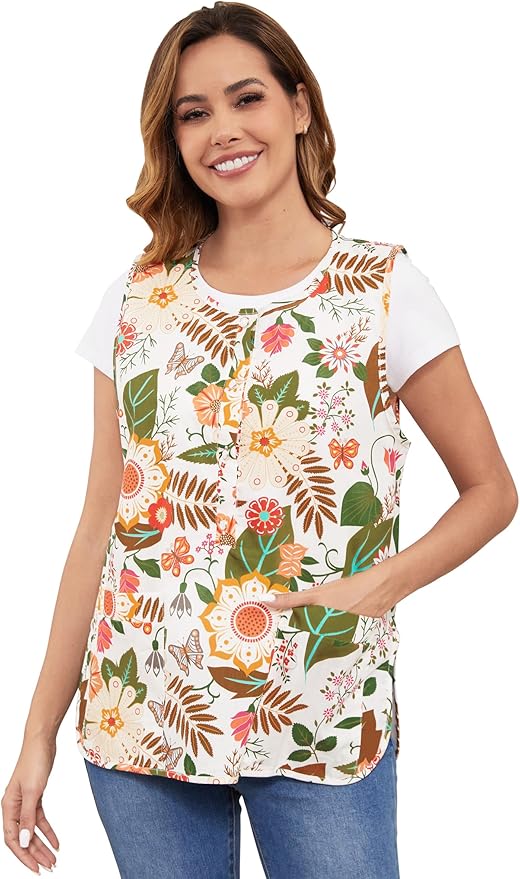 Nanxson Cobbler Apron for Women with 2 Patch Pockets Cotton Printed Vintage Apron with Buttons for Work Chef Kitchen Home