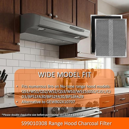 2-Pack S99010308 Range Hood Charcoal Filter 10.8 x 13.3 Inch Non-Ducted Stove Hood Vent Filter Replacement for Bro-an BPSF30 QS/WS series G-e WB02X10707