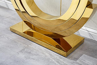 Modern Glass Console Table, 55" Entryway Sofa Table with Gold Stainless Steel Frame and Clear Tempered Glass Top, Rectangular Console Table Accent Entryway Table for Living Room