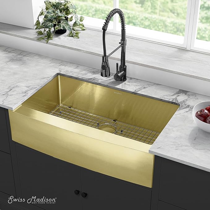Swiss Madison Rivage 36 x 21 Stainless Steel, Single Basin, Farmhouse Kitchen Sink with Apron in Gold