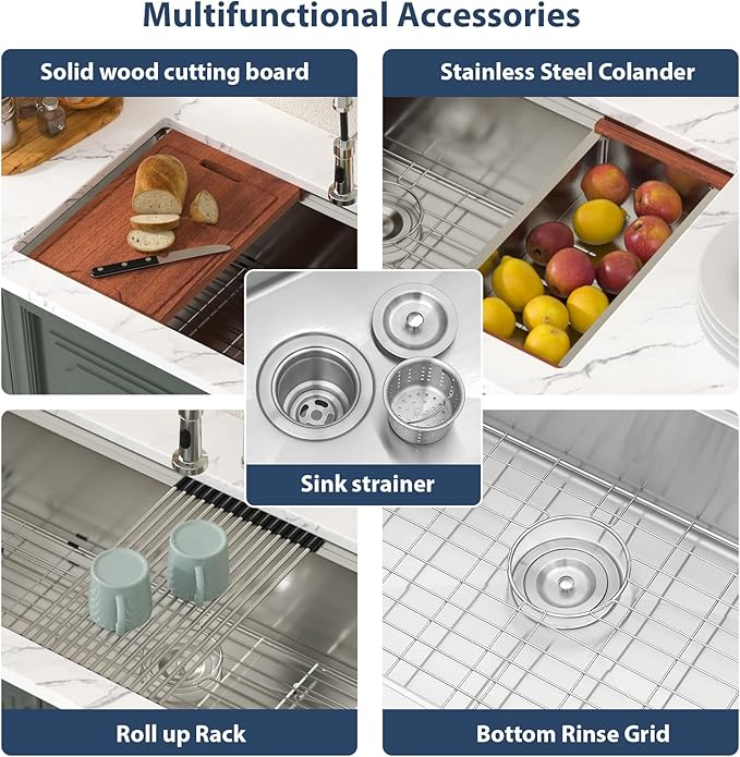 Lordear 45 Inch Undermount Kitchen Sink Super Large Ledge Workstation 16 Gauge Stainless Steel Single Bowl Under Counter Kitchen Sink with Built-in Accessories 45''x19''x10''