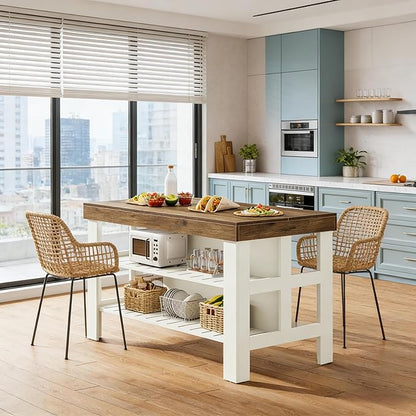 Generous Storage Kitchen Island with Eat-in Counter Height Design - Farmhouse Charm Bar Table for Living Rooms, Dining Areas - Easy Assembly