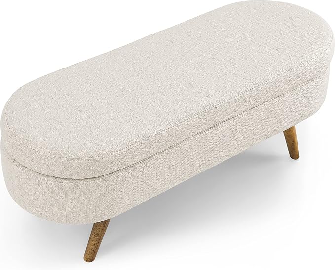 Modern Ottoman Bench with Storage - Versatile Bedside Pouf, Footstool, Toy Storage Ottoman for Bedroom, Living Room, Hallway Entryway, Multi-Use Furniture,Beige-Linen