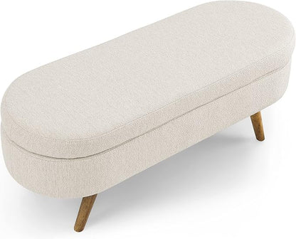 Modern Ottoman Bench with Storage - Versatile Bedside Pouf, Footstool, Toy Storage Ottoman for Bedroom, Living Room, Hallway Entryway, Multi-Use Furniture,Beige-Linen
