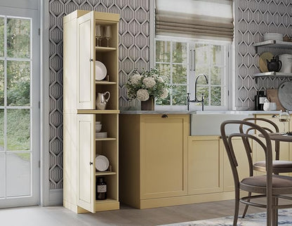 Palace Imports Solid Wood Kitchen Pantry - Narrow Storage Cabinet - Raised Panel Doors, Adjustable Shelves, Yellow, 16.5" Wide x 71.5" Tall, 100% Eco-Friendly Wood, Modular Pantry Cabinet Systems