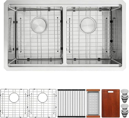 30 Inch Undermount Kitchen Sink Double Bowl, 16 Gauge T-304 Stainless Steel Workstation Sinks with Accessories, 30"x 18" x 10" Large and Deep Double Modern Sink; 50/50 Double Basin Features