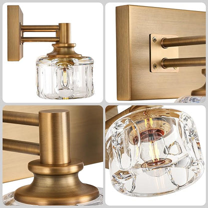 Bathroom Vanity Lights 13.4" Vintage Crystal Glass Vanity Light 2 Lights Brass Antique Bathroom Light Fixtures(7.7pounds)