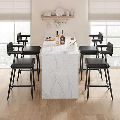 GarveeHome Counter Height Bar Stools Set of 2 with Arms, 26 in Upholstered Modern Bar Stools Set with Wood Back & Footrest for Kitchen Island, Counter Bar, Wider Seat, Easy Assembly,Retro Black