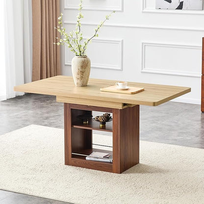 Extendable Dining Table with Storage Shelf, 59" to 71" Expandable Kitchen Table for 4-6, Modern Dining Room Table for Apartment & Small Spaces, Multipurpose Kitchen Island Style Dining Table
