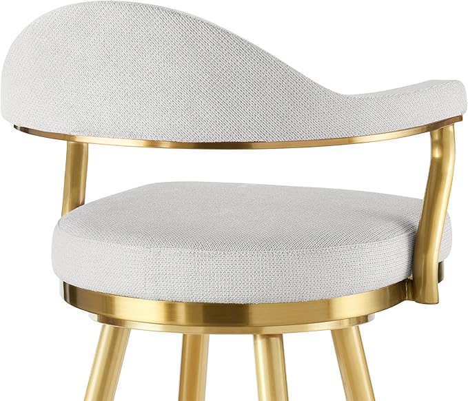 Armen Living Justin Modern Farmhouse 30" Seat Height Swivel Bar Stool with Silver Fabric and Gold Brushed Stainless Steel Legs for Kitchen Island Counter