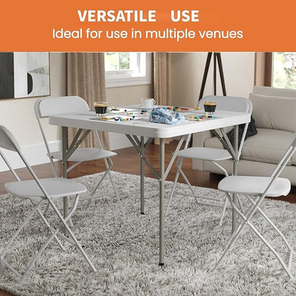 34" Square Folding Table Fold-in-Half Utility Dining Portable Table Heavy Duty HDPE with Carrying Handle, Plastic Tables for Camping,Picnic, Office, Party,Card Table (White)