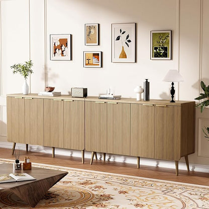 Sideboard Buffet Cabinet with Storage, 4 Doors Wood Entryway Cabinet, Modern Accent Cabinet with Solid Wood Feet & Adjustable Shelves, Multifunctional Console Table for Living Room, Kitchen, Hallway