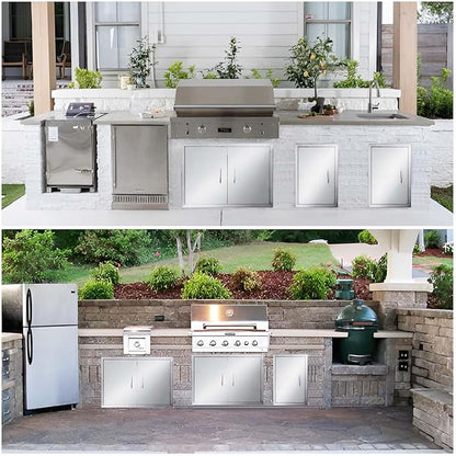 JIE JIN 35" W X 24" H Outdoor Kitchen Doors Double Doors Thickened 304 Brushed Stainless Steel BBQ Access Door BBQ Island Doors Outdoor Kitchen Accessories Door for Outdoor Kitchen BBQ Island