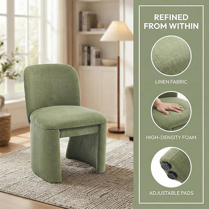 Hyfirm Modern Upholstered Dining Chairs Set of 4, Linen Accent Side Dining Chairs Armless Kitchen Chairs with Curved Back Parsons Chairs for Kitchen Dining Room Living Room, Green