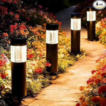 Sublume Solar Pathway Lights Outdoor, 4 Pack Large Metal Stainless Steel Solar Garden Lights, 3000K Brighter Outdoor Solar LED Lights for Yard, Path, Walkway, Driveway, Sidewalk, Landscape Lighting
