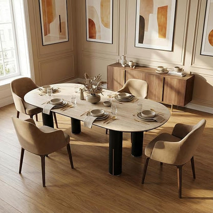 71'' Modern Dining Table for 4-6, Luxury Oval Sintered Stone Kitchen Table with Solid Wood Legs, Mid-Century Farmhouse Dining Room Table for Living Room