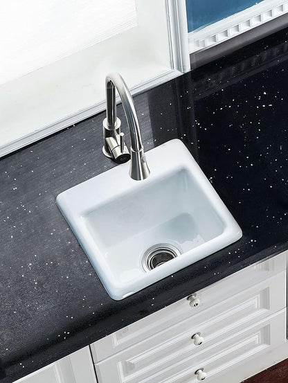 Gourmetier GCKTS15158 15X15 Single Bowl Top Mount Drop-In Kitchen Sink, White