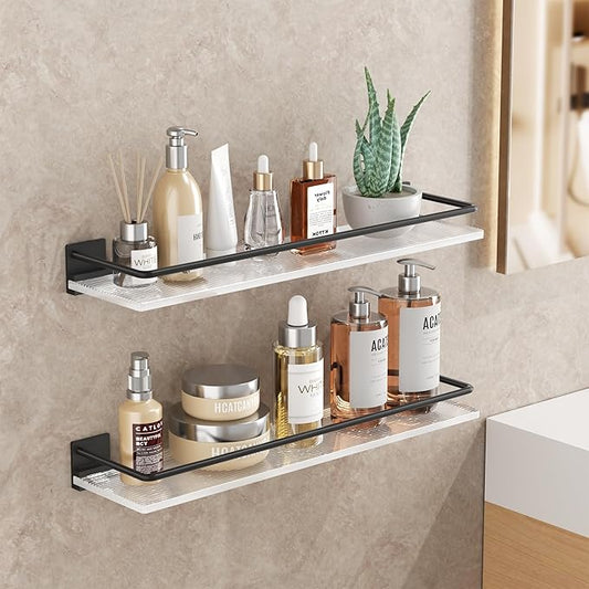 Acrylic Bathroom Floating Shelves - Set of 2, Wall Mounted Shelves for Suitable for Lavatory, Kitchen, Laundry Room, Farmhouse, for Item Storage/Room Decoration (Black)