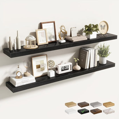 Acovy 48 Inch Floating Shelves for Wall 2 Pack, 48" Wall Shelves for Books, Storage, Decor, Wall Mounted Floating Shelf with Invisible Brackets for Kitchen, Living Room, Black
