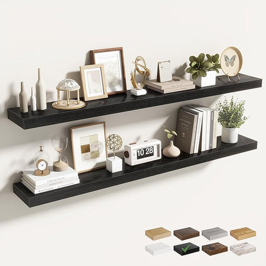 Acovy 48 Inch Floating Shelves for Wall 2 Pack, 48" Wall Shelves for Books, Storage, Decor, Wall Mounted Floating Shelf with Invisible Brackets for Kitchen, Living Room, Black
