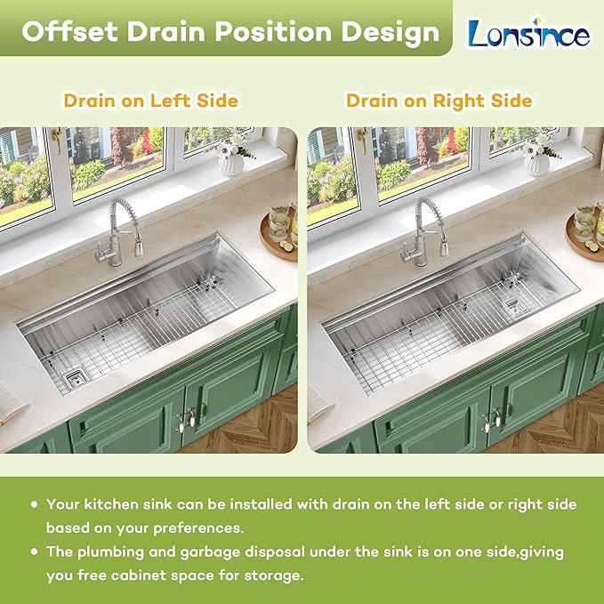 Undermount Kitchen Sink 45 inch,16 Gauge Stainless Steel Single Bowl Undermount Sink Two-Tiered Ledge,Spacious & Large Kitchen Sink Offset Drain (45" X 19")
