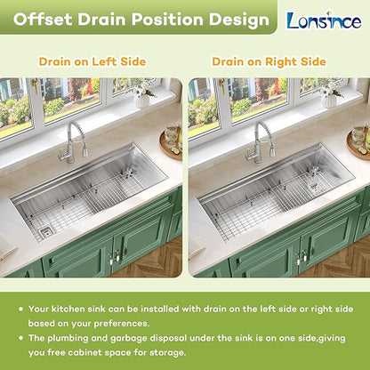 Undermount Kitchen Sink 45 inch,16 Gauge Stainless Steel Single Bowl Undermount Sink Two-Tiered Ledge,Spacious & Large Kitchen Sink Offset Drain (45" X 19")